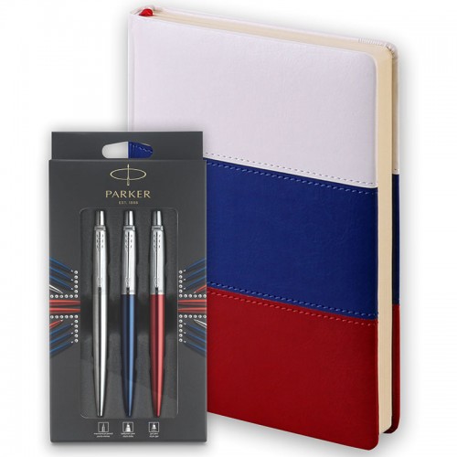 Набор Parker Jotter London Trio: гелевая ручка Red CT + шариковая ручка Blue CT + карандаш Stainless Steel CT и ежедневника триколор в Нижнем Новгороде
